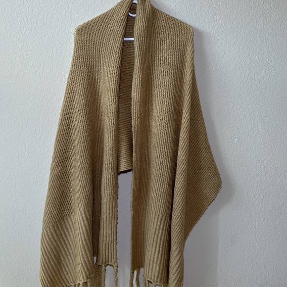 Free People Large Fringe Scarf Blanket Ribbed Tan Jaden - Picture 3 of 6